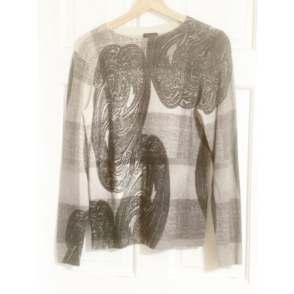 Talbots Audrey Pure Cashmere Gray Paisley Sweater Size S